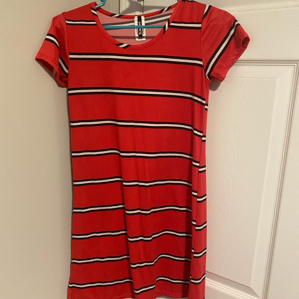 Insta Girl dress, red with blue and white stripes, junior size large